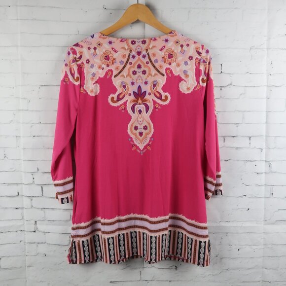 JM COLLECTION PINK PAISLEY FLORAL 3/4 SLEEVE TUNIC TOP SIZE MEDIUM - Picture 9 of 9